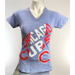 Chicago Cubs Shirt Girls Medium Blue Red White Vneck Short Sleeve‎ MLB Baseball